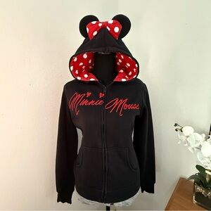 ✨ Authentic DISNEY PARKS Minnie Mouse Ears & Bow Zip-Up Hoodie ✨ Size S